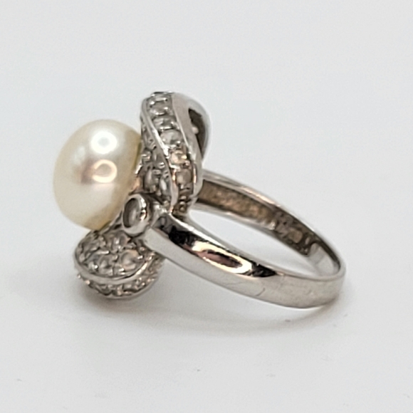 LUC | Sterling Silver Rhinestones Imitation Pearl Ring Size 8.75 - Picture 4 of 12